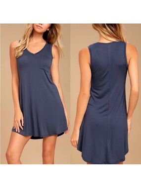 Lulu’s Casually Cool Washed Navy Blue Swing Shirt Dress